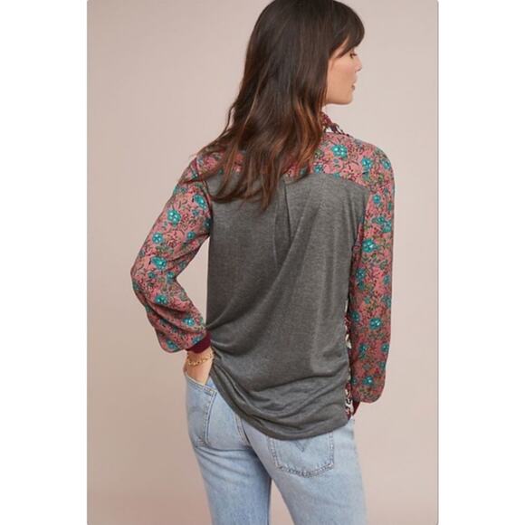 Anthropologie Women's Blouse Top Shirt Tiny Printed XS Olsen Floral Buttondown - Picture 3 of 9
